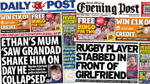 The front pages of the Daily Post and South Wales Evening Post
