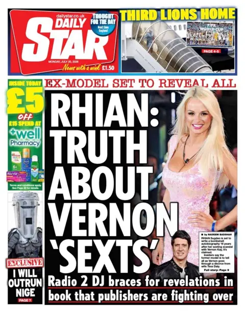 The headline on the front page of the Daily Star reads: “Rhian: Truth about Vernon 'sexts'”.