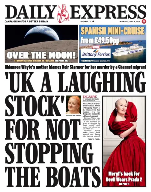 The headline on the front page of the Express reads: “'UK a laughing stock' for not stopping the boats”.
