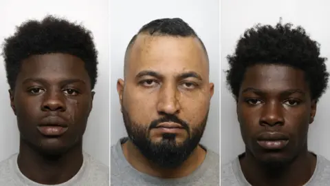 West Yorkshire Police Police custody pictures of three men; Thomas Bickersteth, Adnan Rasool and Isaac Bickersteth.