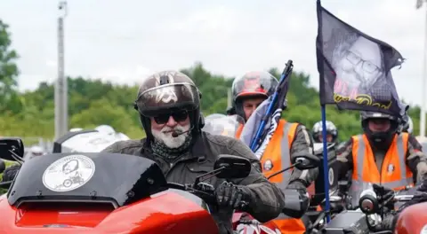 PA Hairy Biker Si King arrive in Barrow on his motorbike
