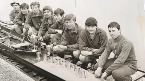 Nick Cooper The Sir Thomas Rich's school students after winning the Boston Marathon rowing competition.
