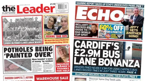 Front pages of the Flintshire Leader and South Wales Echo