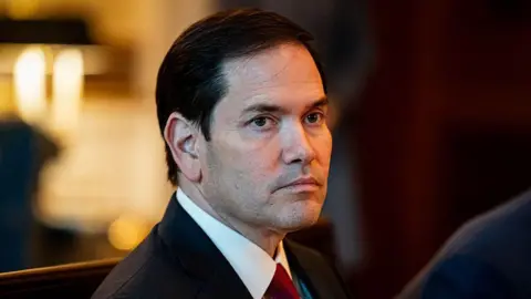 Marco Rubio, US secretary of state, during a dinner with Benjamin Netanyahu, Israel's prime minister, and US President Donald Trump, not pictured, in the Blue Room of the White House in Washington, DC, US, on Monday, July 7, 2025. 
