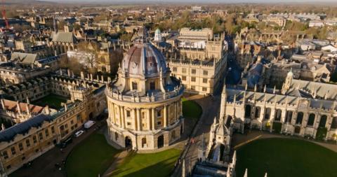 University of Oxford aerial shot of the colleges and libraries at the university