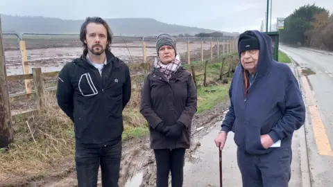 David Learoyd Left to right, Councillor Dr Tristan Learoyd, archaeologist Dr Kendra Quinn and Marske parish councillor Peter Finlinson at the site.