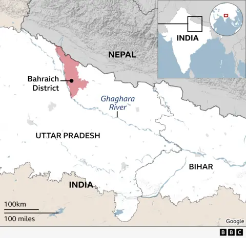 India Nepal border map showing Baraich district