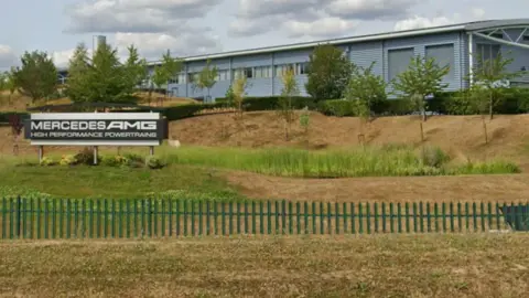 A Google streetview image of the exterior of Mercedes' base in Brixworth, Northamptonshire.