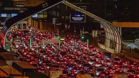 Stuart Brock Photography Large queues of cars at night at the port of dover