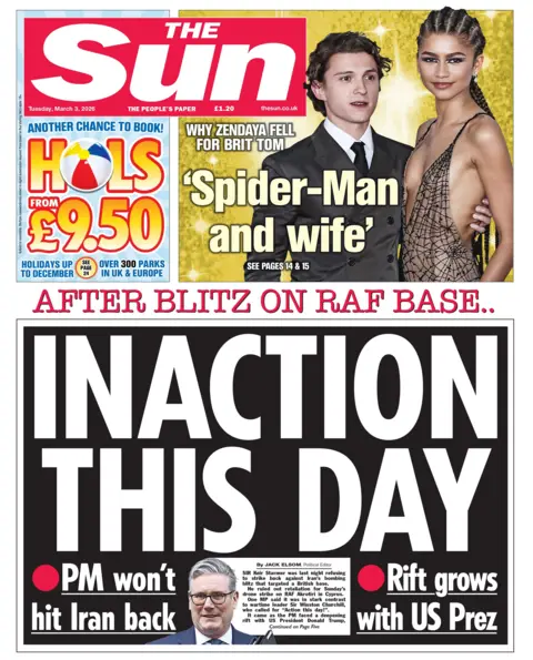 The headline on the front page of the Sun reads: “Inaction this day".