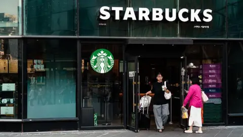 The shopfront of a Starbucks branch in Seoul