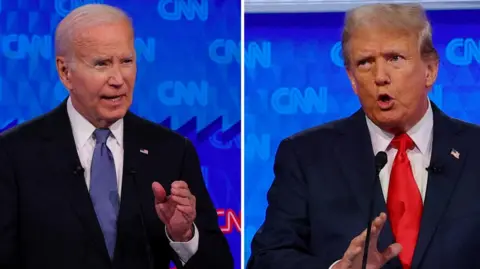 A composite image of Joe Biden and Donald Trump during their debate