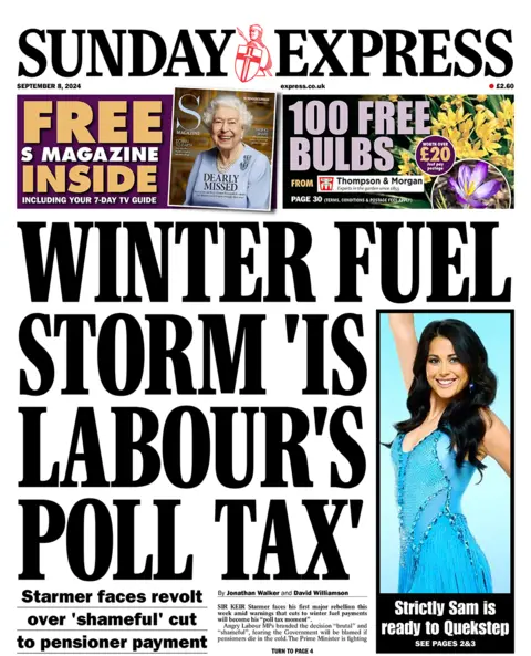 The Sunday Express header  reads "winter substance  tempest  'is Labour's canvass  tax'" 