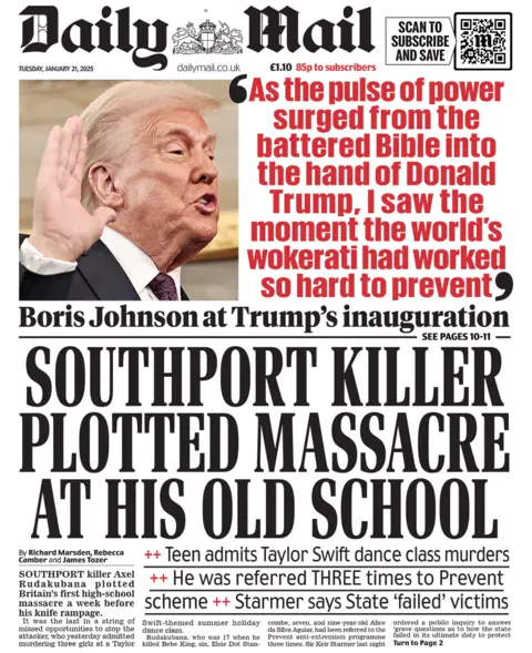 The headline in the Daily Express reads: "Southport killer plotted massacre at his old school", 