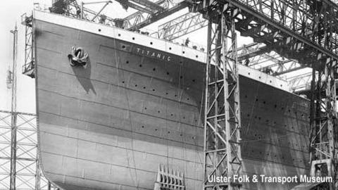 The Titanic in the shipyard of Harland & Wolff, Belfast.