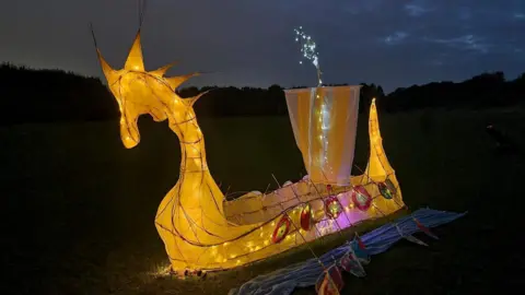 A Viking longship lantern made by children of Watercliffe Meadow Primary School, Sheffield