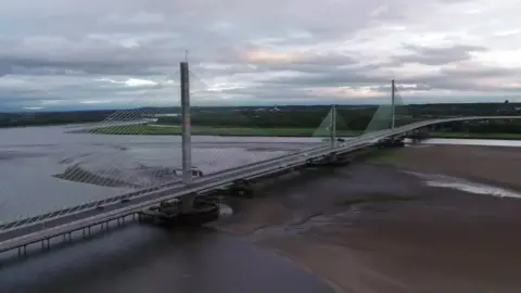 An aerial view of the Mersey Gateway bridge