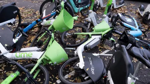 Getty Images Several e-bikes lying flat on the ground
