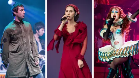 Getty Images Oasis, Gracie Adams and Chappell Roan performing