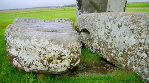 Reuters Two big stones which are part of the Stonehenge monument lie flat on the ground