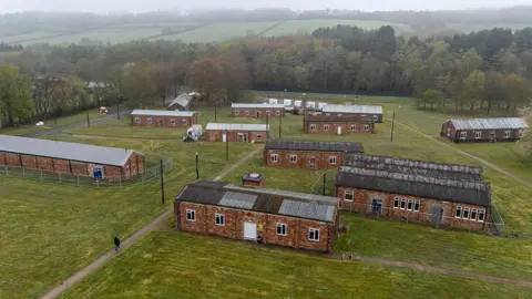 An aerial view of accommodation buildings at Crowborough army camp on April 15, 2026 in Crowborough, England. 