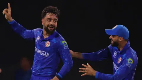 Rashid Khan celebrating a wicket against New Zealand