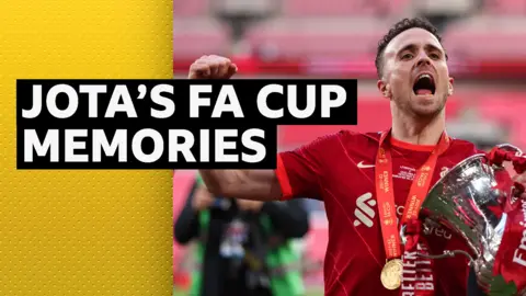 Diogo Jota winning the FA Cup with Liverpool in 2022.