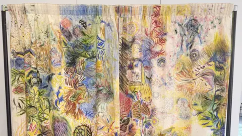 The Residence Colourful curtains made by participants and Priya Chohan-Padia