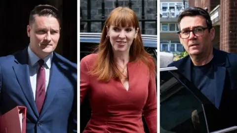 Getty/ Belinda Jiao/ The Telegraph Pictures of the three potential challengers - Wes Streeting, Angela Rayner and Andy Burnham - are displayed in a triple split-screen. 