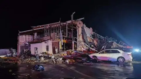 A building destroyed in Denton, Texas