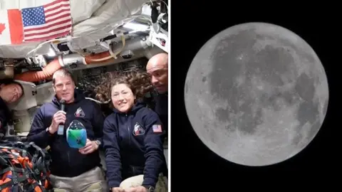 Composite image of the Moon and Nasa astronauts