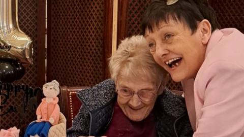 Evy celebrates her 101st birthday with her daughter Frances