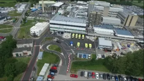 An aerial view of Glan Clywd Hospital