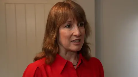 BBC/Newsnight Rachel Reeves is seen in closeup in a red top.