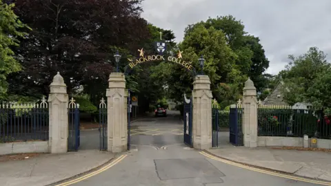 Google Maps The gates of Blackrock College in south Dublin, with and arch showing the college crest and sign in black and gold lettering