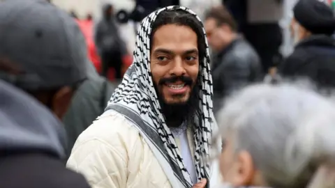 Bobby Vylan from Bob Vylan duo attends a static protest to mark Al-Quds Day