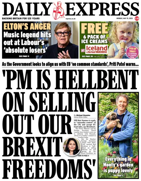 Front page of the Daily Express. The headline reads "PM is 'hellbent' on selling out our Brexit freedoms." 