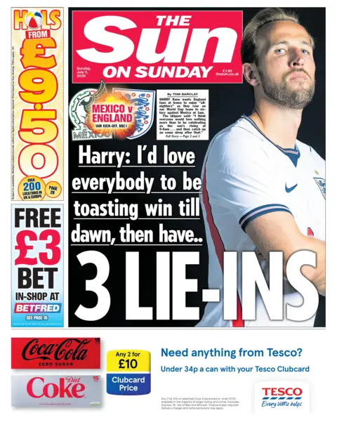 The headline on the front page of the Sun reads: “3 lie-ins”.