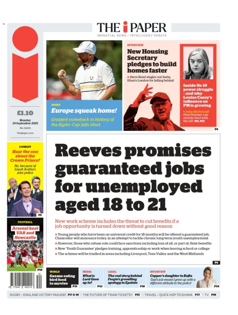  "Reeves promises guaranteed jobs for unemployed aged 18 to 21."