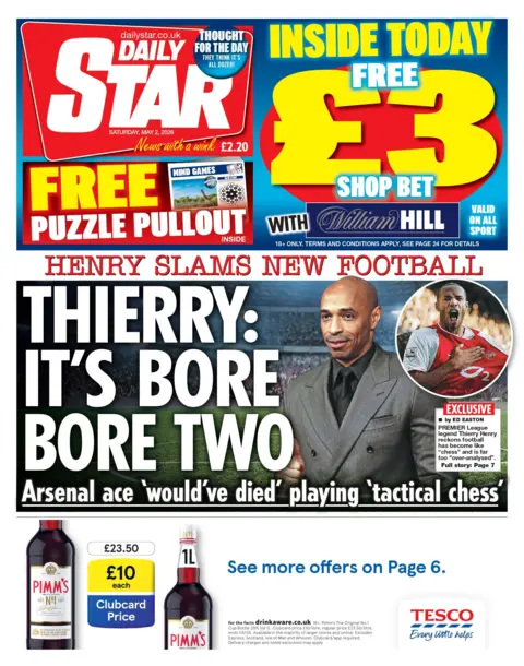  It's Bore Bore Two," reads the headline on the front page of the Daily Star.