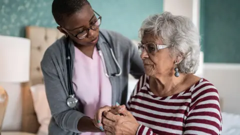 Getty Images Home care-giver and client