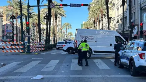 The scene in daylight of the New Orleans vehicle attack