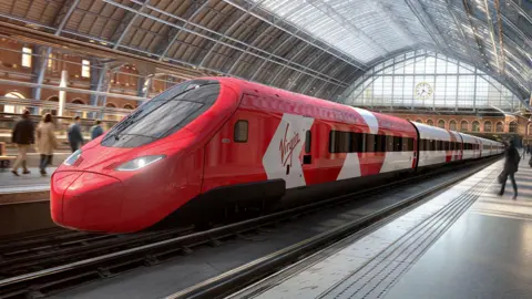 An artist's impression of a Virgin train at St Pancras International