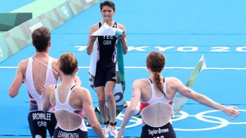 Team GB celebrate triathlon mixed relay gold at Tokyo 2020