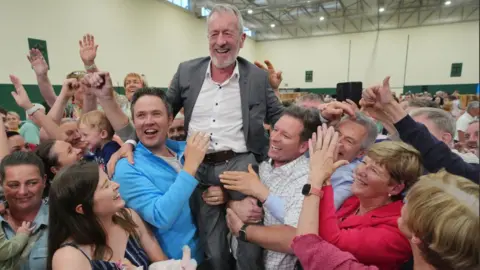 PA Fine Gael's Seán Kelly being congratulated after his election as an MEP