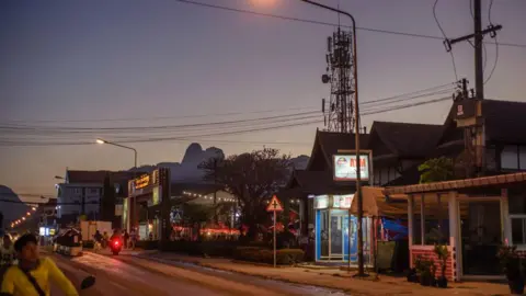 A street in Vang Vieng by night