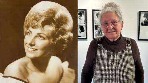 Herbert Shergold/BBC A black and white photo of Janetta, left, with glamorous hair and makeup, taken in the 1960s when she was a younger woman, and a photo of her taken in the present day. She is now a much older lady with grey hair. 