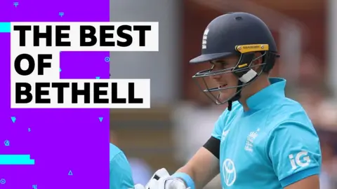 Jacob Bethell celebrating getting 50 runs  