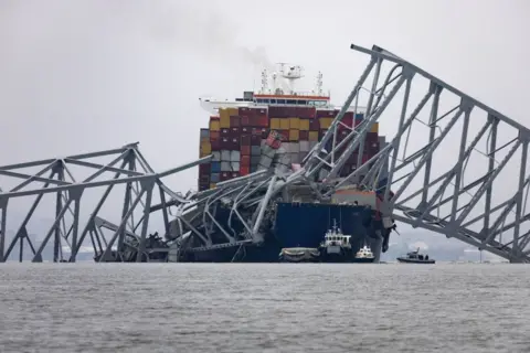 Getty Images A view of the container ship Dali after it crashed into the Francis Scott Key Bridge in Baltimore, Maryland in March 2024
