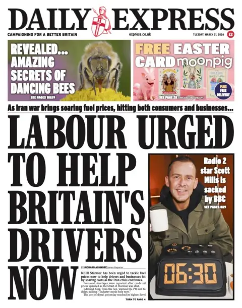The headline on the front page of the Express reads: “Labour urged to help Britain's drivers now”.
